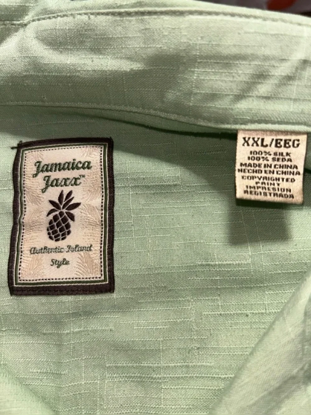 Jamaica Jaxx Sage Green 100% Silk Tropical Floral Camp Shirt Men's XXL